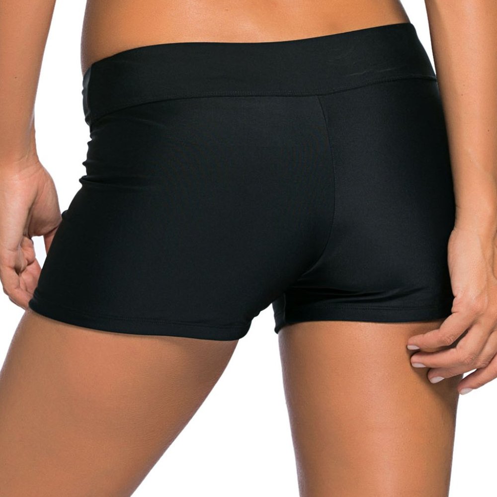 Black Wide Waistband Swimsuit Bottom Shorts - Picture 4 of 6